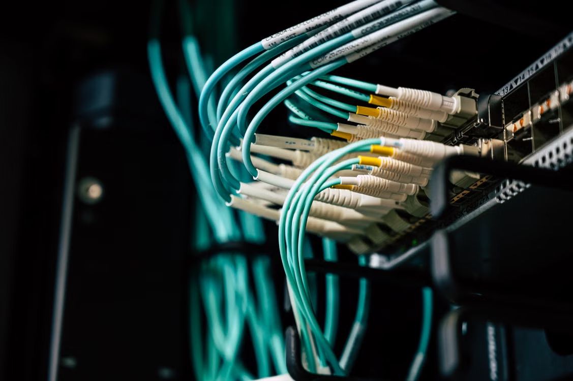 Structured network cabling connected to server equipment